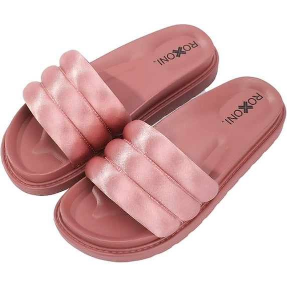 Womens Padded Strap Slide Sandals; Stylish Open Toe Sandals in 4 Fashionable Colors