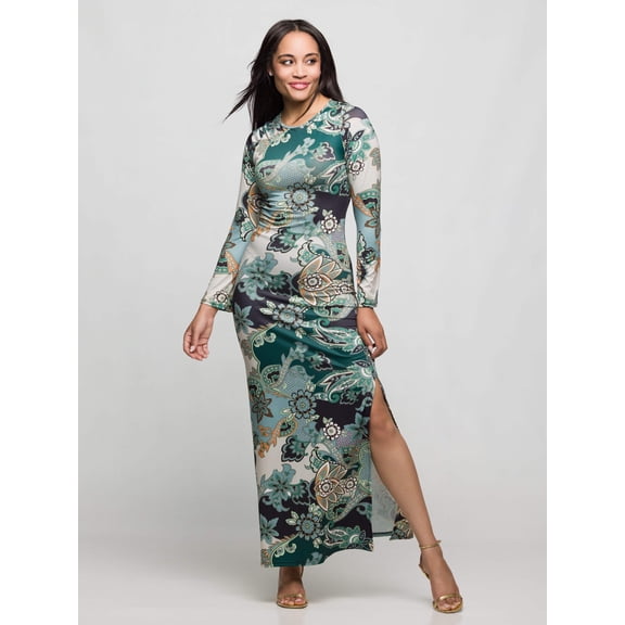 Womens Paisley Side Slit Maxi Dress