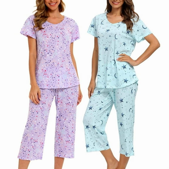 Womens Pajama Cotton Pajama Sets Soft Capri Sleepwear Sets