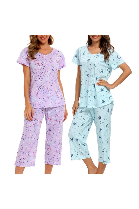 Womens Pajama Cotton Pajama Sets Soft Capri Sleepwear Sets
