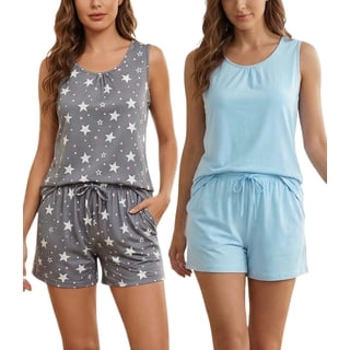 Womens Pajama Cotton Pajama Sets Tank Top and Shorts Sleepwear Sets