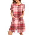thumbnail image 1 of Womens Pajama Dress Summer Women Zipper Robes, Knee Length Short Sleeve Bathrobe Lightweight Plaid House Coat with Pockets Nightgown Dress XL, 1 of 6