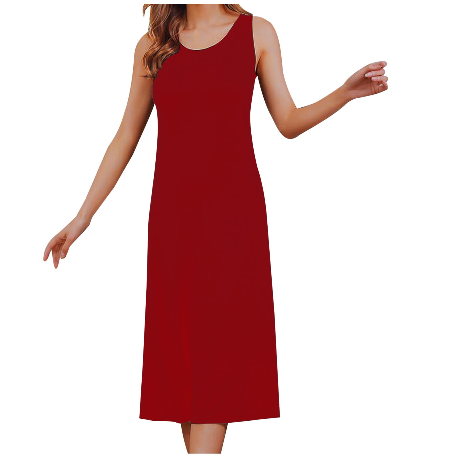 Womens Pajama Dress With Chest Pad Cotton Crew Neck Tank Long Nightgown Soft Sleeveless Sleep Dress Walmart