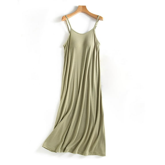 Womens Pajama Dress,Womens Night Dress Sleepwear Built in Bra,Women Long Nightgown Pajama Dress ,Soft Strap Nightdress Summer Sleeveless Nightshirt Lounge Dress,Womens Long Nightdress