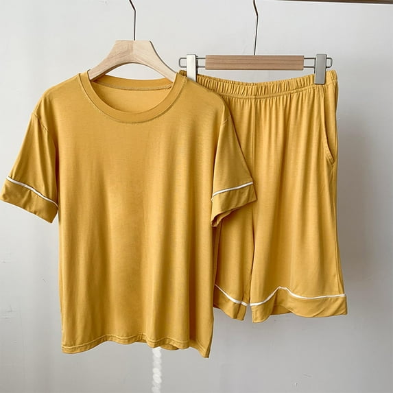 Women's Pjs Womens Pjs Sets Pajama for Women Women's Solid Color Short Sleeved and Shorts Two Piece Home Pajama Sets