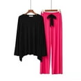 thumbnail image 1 of Womens Pajama Pajamas Set Women Women's Pjs Women's Pajamas Round Neck Pullover Long Sleeve Long Pants Wide Leg Pants Contrast Color Home Clothes Set, 1 of 3