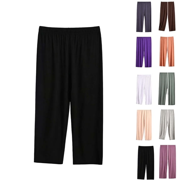 Womens Pajama Pants Dqueduo Women's Fashion Regular Waist Comfy Casual Exercise Pajama Pants Capri Length Rayon Spandex Black XXXXXL