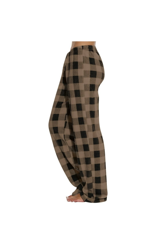 Womens Pajama Pants Flannel Buffalo Plaid Soft Lounge Warm Bottoms Christmas Winter Holiday Sleepwear with Elastic Waist Brown XS