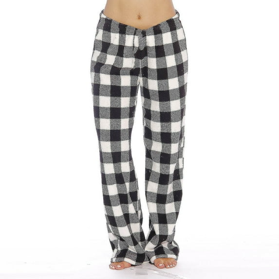 Womens Pajama Pants Flannel Buffalo Plaid Soft Lounge Warm Bottoms Christmas Winter Holiday Sleepwear with Elastic Waist Gray XS