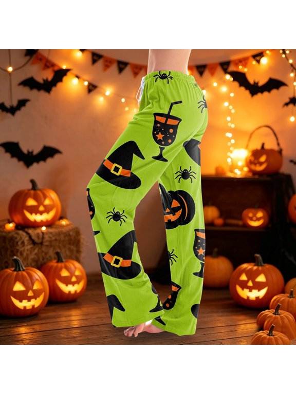 Womens Pajama Pants Halloween Cute Ghost Print Drawstring Stretch Elastic Waist Pjs Sleep Bottoms