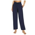 thumbnail image 1 of Womens Pajama Pants Pj Pants Solid Color Waist Pocket Home Casual Wide Leg Straight Pajama Bottoms Sleep Pants Navy L, 1 of 7