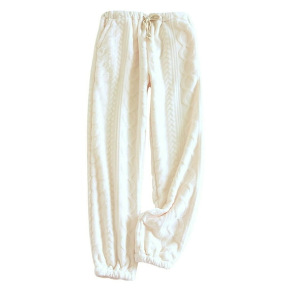 Womens Pajama Pants Pj Pants Winter Warm Flannel Casual Adjustable Trousers Home Fashion Casual Pajama Bottoms Sleep Pants Beige L