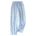 thumbnail image 1 of Womens Pajama Pants Soft Floral Printing Wide Leg Lounge Pant with Pockets Comfy Pj Bottoms Thin Palazzo Pants For Women Light Blue M, 1 of 3