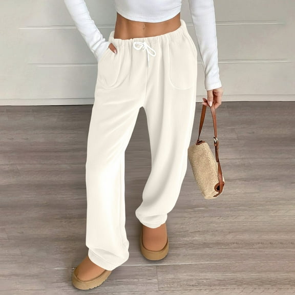 Womens Pajama Pants, Women's Comfy Flannel Pajamas Pure Colored Drawstring Stretch Long Wide Leg Lounge Pants with Pockets, Christmas Pajamas Pants Women, Style I, Size M