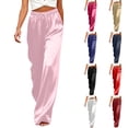 thumbnail image 1 of Womens Pajama Pants Women's Satin Wide Leg Pants High Waisted Drawstring Flowy Silk Trousers With Pockets Blue S, 1 of 7