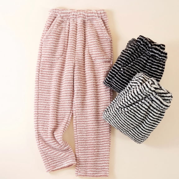 Womens Pajama Pants Womens Fashionable Solid Color Fleece Casual Home Elastic Waist Pajamas Pants Warm, Soft and Breathable Pajamas Black L