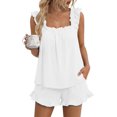thumbnail image 1 of Womens Pajama Set 2 Piece Summer Sleepwear Ruffle Tank Top and Shorts Cute Bridal Lounge Outfit, 1 of 7