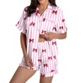 thumbnail image 1 of Womens Pajama Set Bow Print Satin Pajama Set Short Sleeve Casual Button Down Top with Shorts Soft Valentine's Day Sleep Set Silk Pajamas for Women Set Pink XXXL, 1 of 4