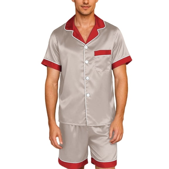 Womens Pajama Set Casual Satin Short Sleeve Button Shirt Shorts Plus Size Women's Sleepwear,Grey,2XLL