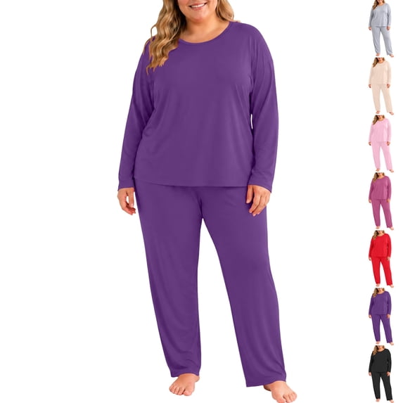 Womens Pajama Set Dqueduo Women's Plus Size Fleece Lined Warm Thermal Underwear Set Fall Winter Base Layer Pajamas Home Wear, Sizes M-5XL Dark Blue XXXL