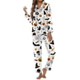 thumbnail image 1 of Womens Pajama Set Halloween Print Button Down Long Sleeve Pants Set Loungewear Womens Sleepwear,White,L, 1 of 5