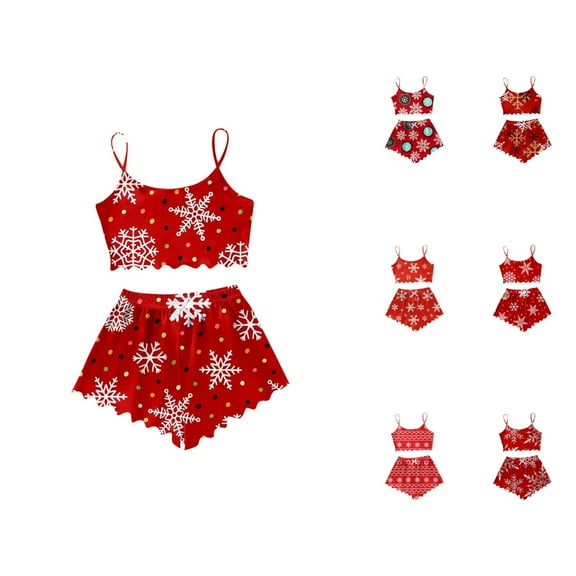 Womens Pajama Set – Lightweight Cotton 2 Piece Set Women's Christmas Snowflake Print Sleeveless Top & Shorts Pajama Set Cozy 2 Piece Wear