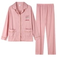 thumbnail image 1 of Womens Pajama Set Long-Sleeve Button Down Shirt and Soft Bottom 2 Piece Pjs Lounge Sets Pink 3XL, 1 of 6