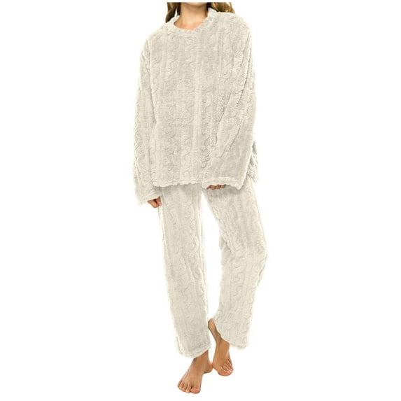 Womens Pajama Set Long Sleeve Crew Neck Shirts Loost Fit Pants Solid Color Button Down Sleepwear Soft Fashion Loungewear Two Piece Outfit Comfortable Nightwear for Women