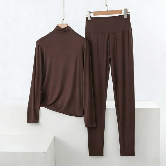 Womens Pajama Set Plus Size Solid Color Breathable Pajama Sets with Pants Casual High Neck Long Sleeve Sleepwear Summer Pjs for Women