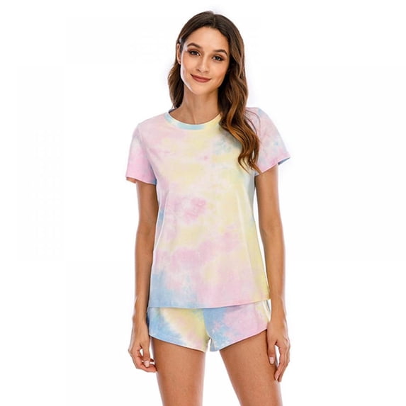 Womens Pajama Set Short Sleeve Top and Shorts Pj Set Tie-dye Sleepwear S-XXL