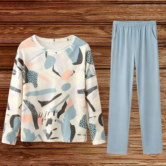 Womens Pajama Set Soft Warm Nightwear Long Sleeve Top and Pant Sleepwear Pajama Sets for Women Short Sleeve Pj Set Casual Loose Loungewear Spring Outfits