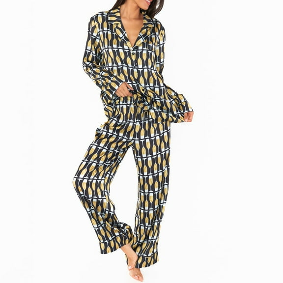 Womens Pajama Set Striped Long Sleeve Button Down Shirt with Pants Sleepwear Pjs Lounge Sets