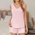 thumbnail image 1 of Womens Pajama Set Summer Solid Color Comfortable Pajama Sets Leisure Crew Neck Sleeveless Sleepwear with Shorts Summer Pajamas, 1 of 6