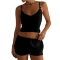 thumbnail image 1 of Womens Pajama Set Suspenders Bow Tank Top Shorts Solid Color Lightweight Pajamas Black, 1 of 5