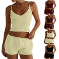 thumbnail image 1 of Womens Pajama Set Suspenders Bow Tank Top Shorts Solid Color Lightweight Pajamas Yellow, 1 of 5