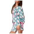 thumbnail image 1 of Womens Pajama Set Trendy Christmas Bow Print Button Down Short Sleeve Shorts Set Sleepwear,S,Blue, 1 of 8