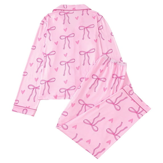 Womens Pajama Set Trendy Print V Neck Button Long Sleeve Long Pants Set Womens Pjs