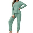thumbnail image 1 of Womens Pajama Set with Pockets Solid Color Long Sleeve Shirt and Pajama Pants Pj Set Green S, 1 of 7