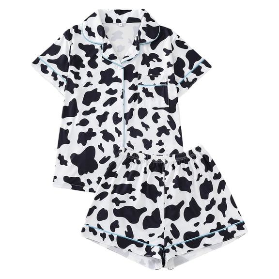 Womens Pajama Sets 2 Piece Button Down Pjs Shorts Sets Short Sleeve Loungewear Soft Sleepwear S-XXL