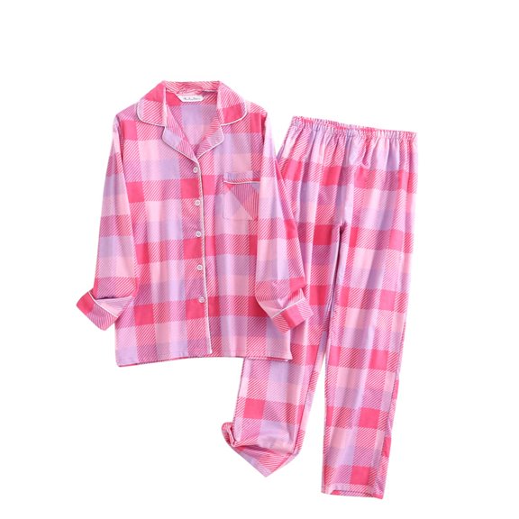 Womens Pajama Sets 2 Piece Cotton Plaid Pjs Long Sleeve Sleepwear Christmas Button Down Lounge Set