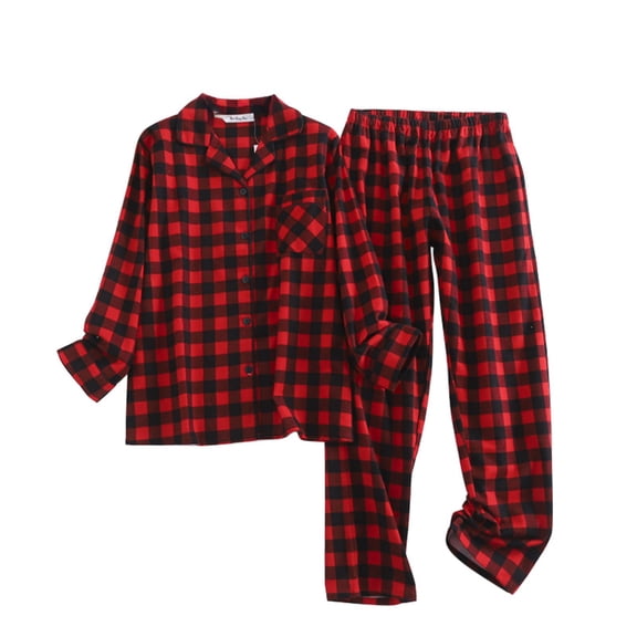 Womens Pajama Sets 2 Piece Cotton Plaid Pjs Long Sleeve Sleepwear Christmas Button Down Lounge Set