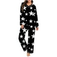 thumbnail image 1 of Womens Pajama Sets 2 Piece Lounge Sets for Women Fashion Graphic V Neck Long Sleeve Top and Elastic Waist Pants (XXL, Black), 1 of 7