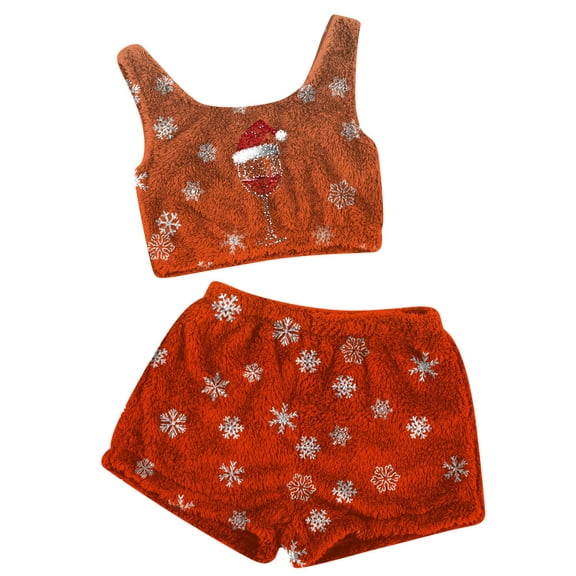 Womens Pajama Sets – 2 Piece Loungewear for Women Minimalist Sleepwear Style for Work-from-Home or Spa Days Christmas Glass Print Casual Pajama Set For Women With Suspender Shorts