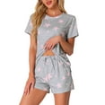 thumbnail image 1 of INSPIRE CHIC Women's Pajama Sets 2 Piece Short Sleeve Top and Shorts Loungewear Sleepwear with Pockets L Light Gray Star, 1 of 6