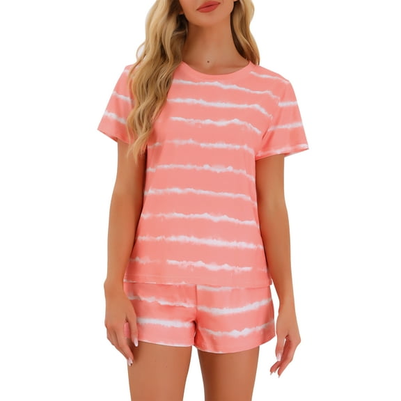 INSPIRE CHIC Women's Pajama Sets 2 Piece Short Sleeve Top and Shorts Loungewear Sleepwear with Pockets S Pink Stripes