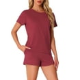 thumbnail image 1 of INSPIRE CHIC Women's Pajama Sets 2 Piece Short Sleeve Top and Shorts Loungewear Sleepwear with Pockets XS Claret, 1 of 6