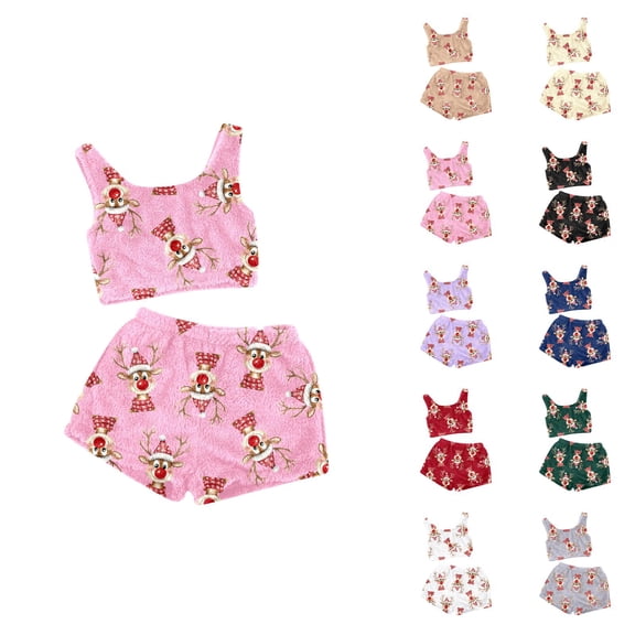 Womens Pajama Sets – Boho Loungewear & Nursing Pajama Sets Ladies' Christmas Casual Two Piece Set Solid Color Tank Top Short Top Shorts Home Clothes Pajama Set