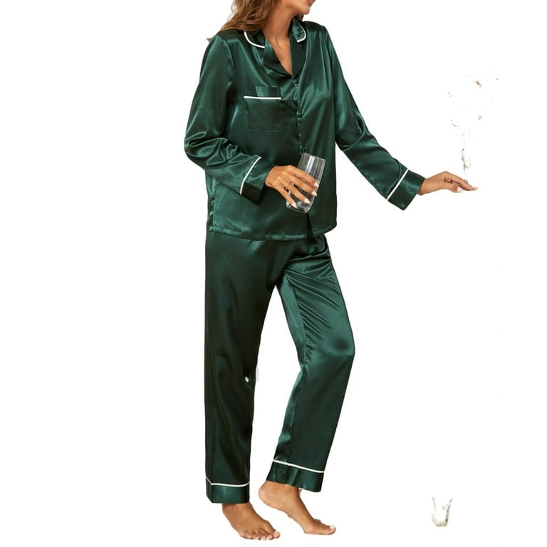 LCDIUDIU Pyjamas,Women'S Cotton Pyjama Sets Vintage Green Lapel