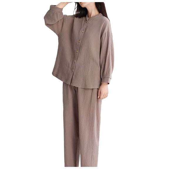 Womens Pajama Sets – Button Top Pajama Sets Two Piece Look for Travel Nights or Lounge Days at Home Women's Double Pajamas Thin V Neck Cover Elegant Loose Can Be Worn Outside The Home Suit