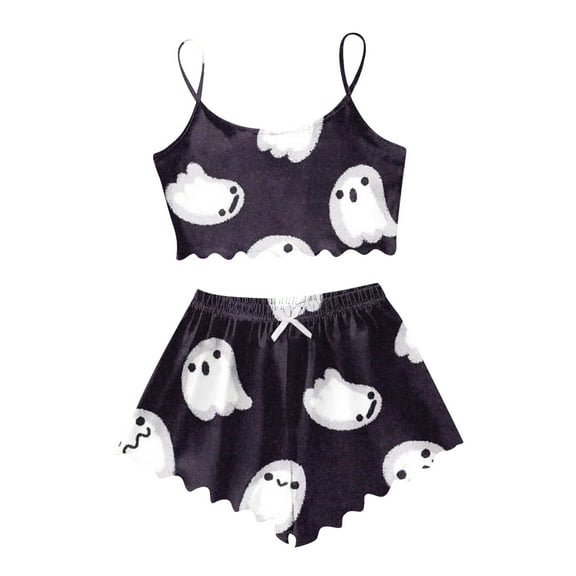 Womens Pajama Sets Cartoon Print Homewear Shorts Set Comfortable Leisure Nightwear Light Purple Womens Loungewear Set L